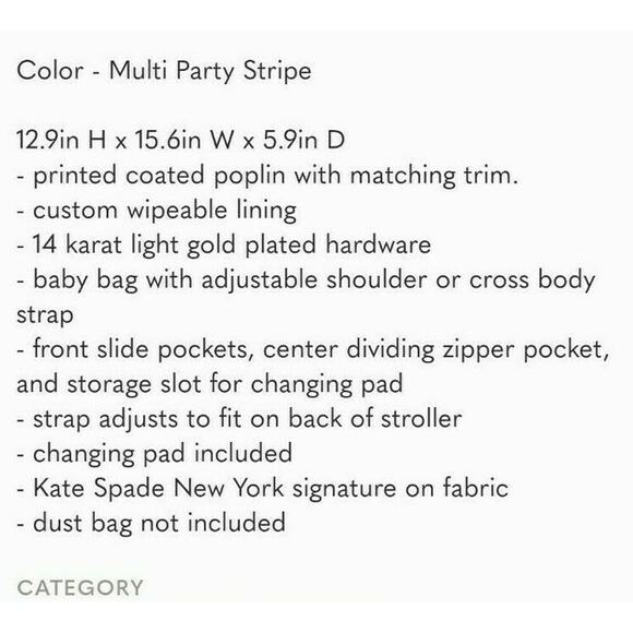 KATE SPADE DAYCATION SERENA MULTI STRIPE BABY BAG - Picture 5 of 7